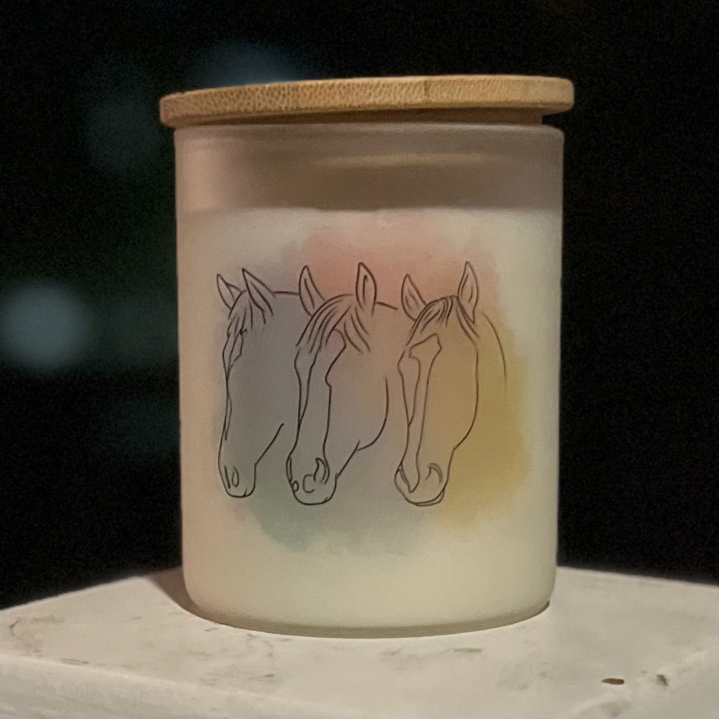 Frosted Glass 10oz RAINBOW HORSE HEADS