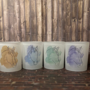 10 oz Frosted Rocks Glass - Watercolor horse design