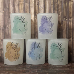 10 oz Frosted Rocks Glass - Watercolor horse design