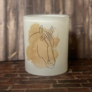 10 oz Frosted Rocks Glass - Watercolor horse design