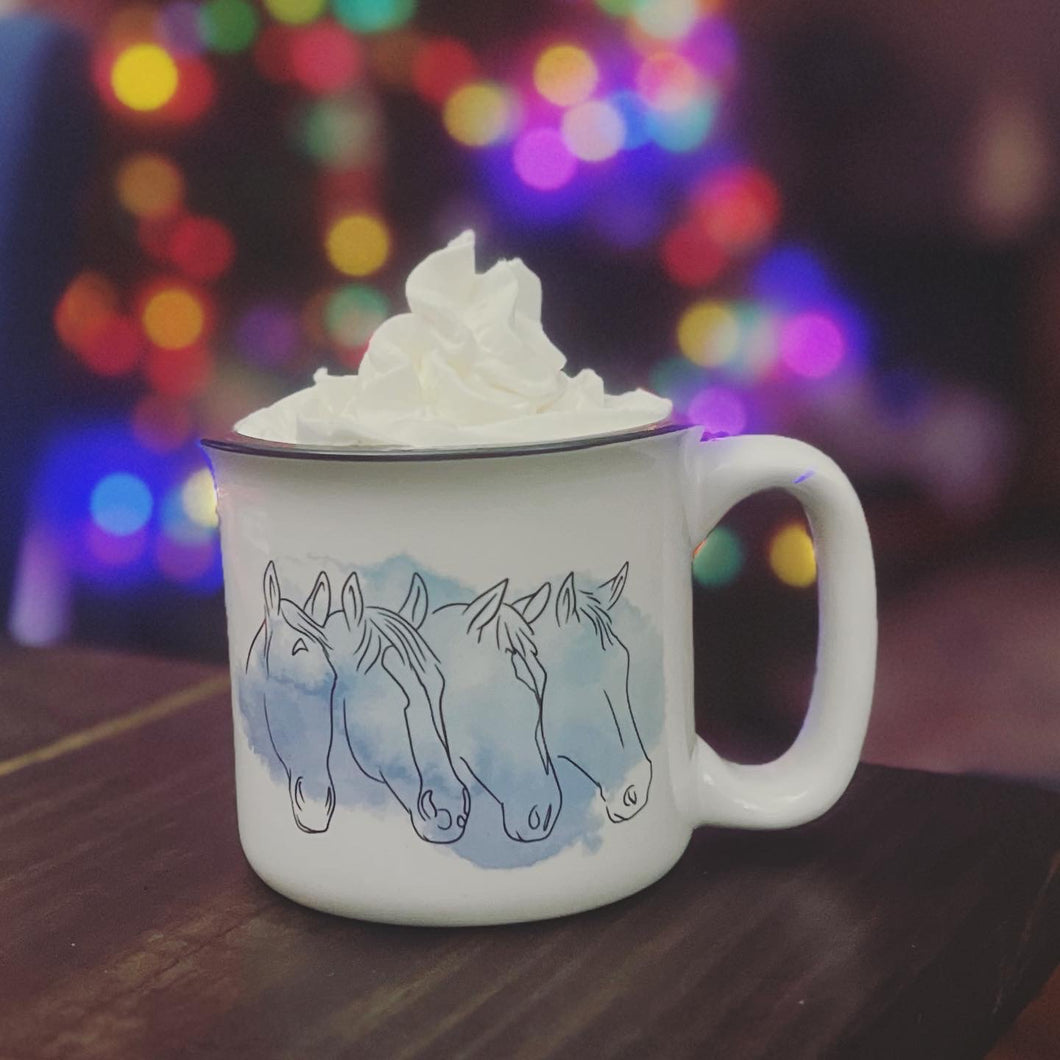 13 oz Coffee Mug - 4 Horse Head Design